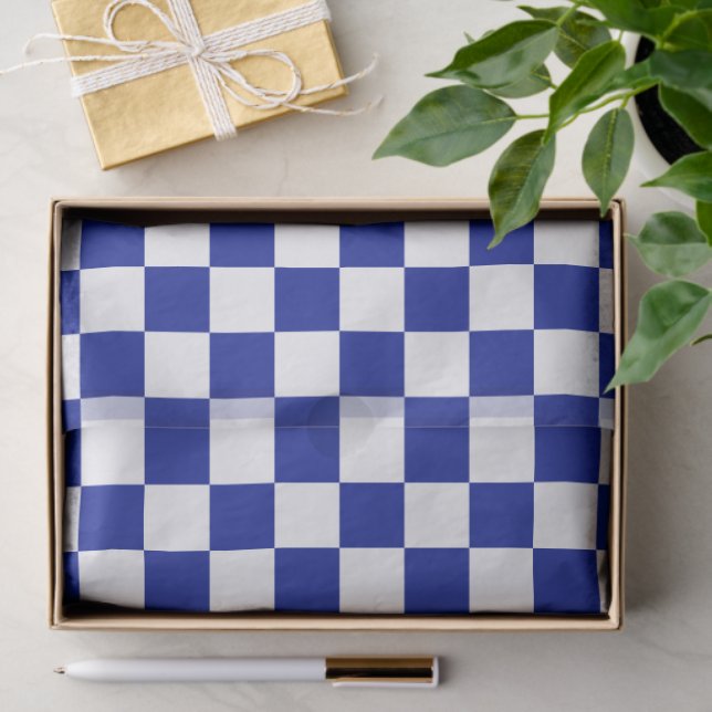 Checked Royal Blue White Seidenpapier (Geschenk)