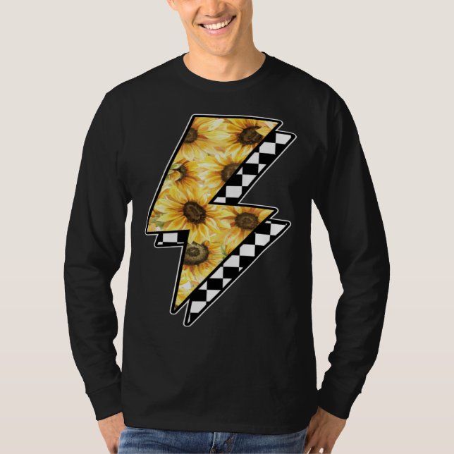 Checked Sunflower Lightning Chess Board T-Shirt (Vorderseite)