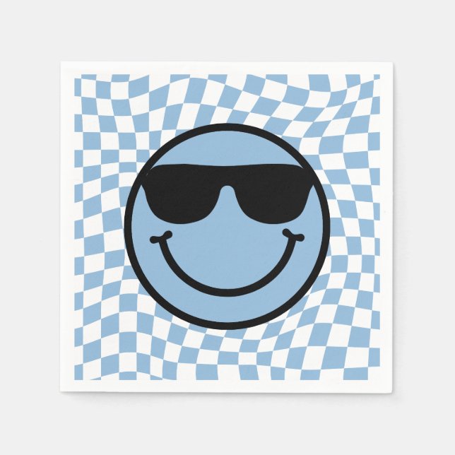 Checked Wavy Blue Cool Preppy Smile Birthday Serviette (Vorderseite)