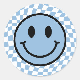 Checked Wavy Blue Preppy Smile Runder Aufkleber