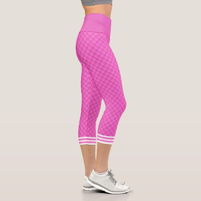 Checker Vintager Neon Pink Highlighter Capri Leggings (Rechts)