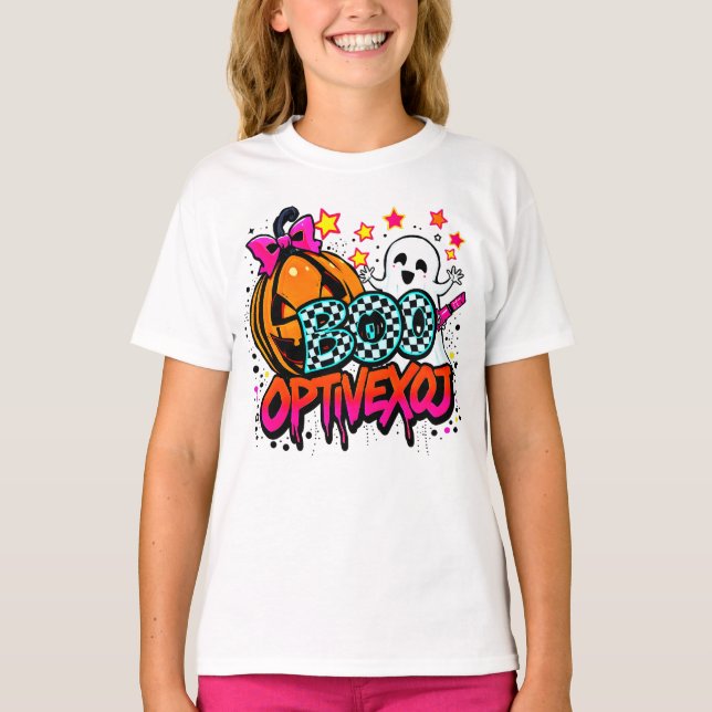 Checkerboard BOO! Ghost Pumpkin Art T-Shirt (Vorderseite)