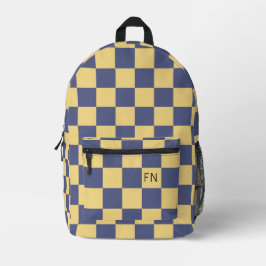 Checkerboard für lila-gelbe Monogramm-Initialen Bedruckter Rucksack