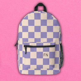 Checkerboard für lila und Peach Monogram Initialen Bedruckter Rucksack