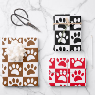 Checkerboard für niedliche Cartoon-Paw-Prints Geschenkpapier Set