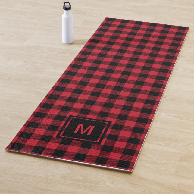 Checkerboard Masculine Plaid Pattern Monogram  Yogamatte (Beispiel)