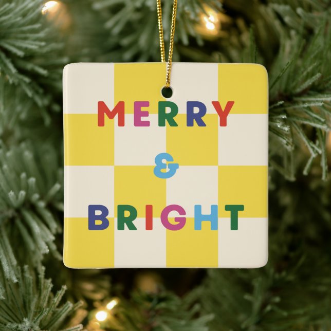 Checkerboard Merry & Bright Christmas Ornament (Baum)