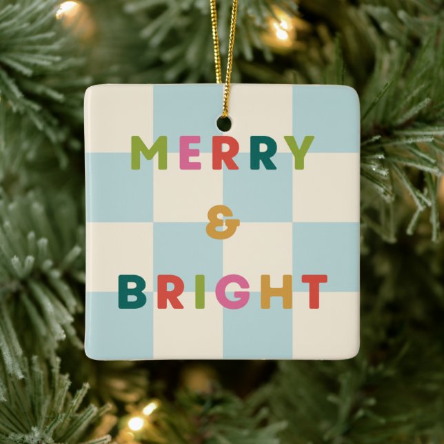 Checkerboard Merry & Bright Christmas Ornament (Baum)
