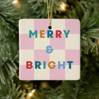 Checkerboard Merry & Bright Christmas Ornament