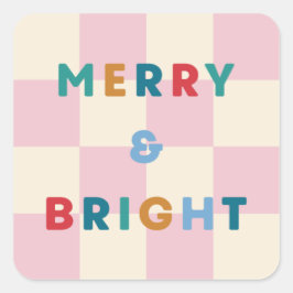 Checkerboard Merry & Bright Christmas Sticker