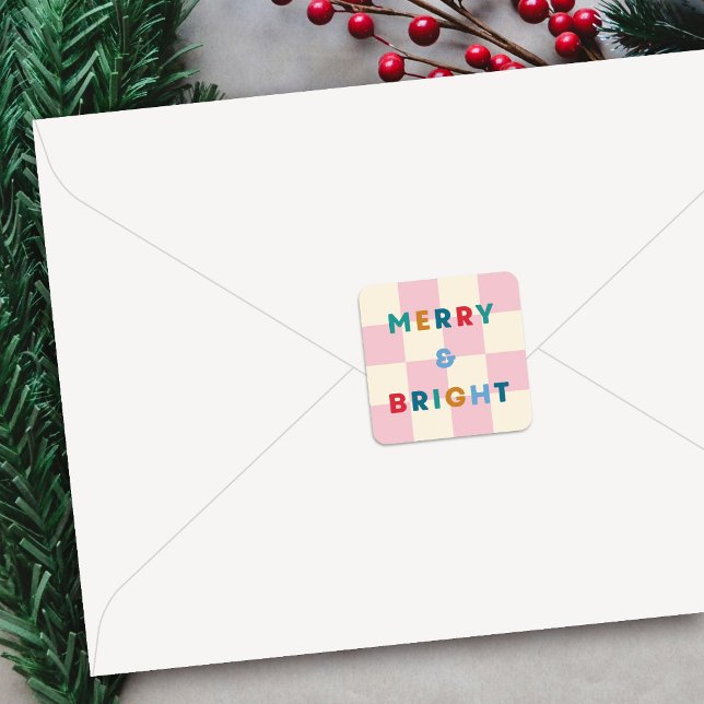 Checkerboard Merry & Bright Christmas Sticker (Von Creator hochgeladen)