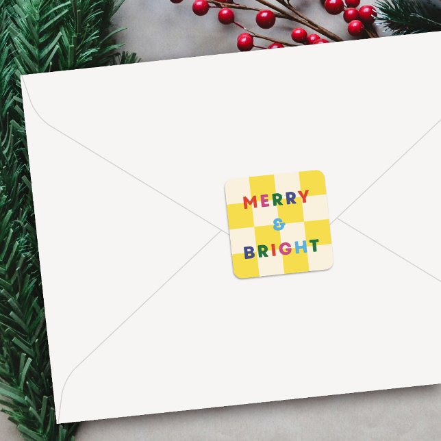 Checkerboard Merry & Bright Christmas Sticker (Von Creator hochgeladen)