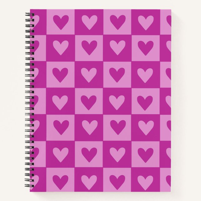 Checkerboard Pink Heart Notebook Notizbuch (Vorderseite)