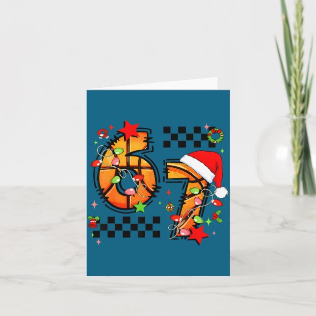 Checkered 67 Basketball Santa Hat Christmas Six Se Karte (Vorderseite)
