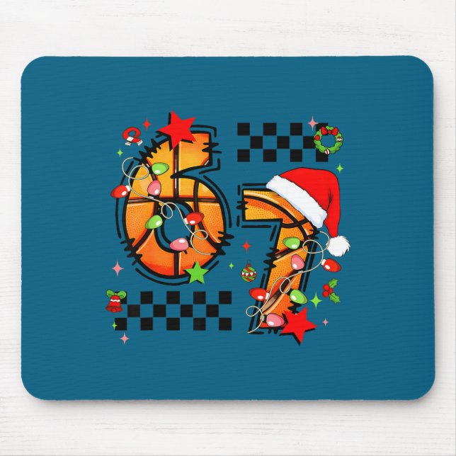 Checkered 67 Basketball Santa Hat Christmas Six Se Mousepad (Vorne)