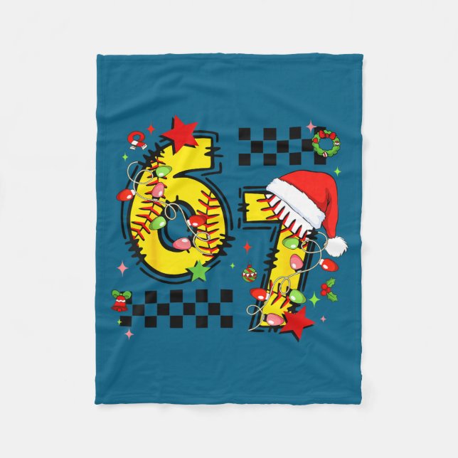 Checkered 67 Softball Santa Hat Christmas Six Seve Fleecedecke (Vorderseite)