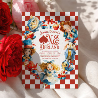 Checkered Alice in ONEDERLAND 1st Birthday Party Einladung