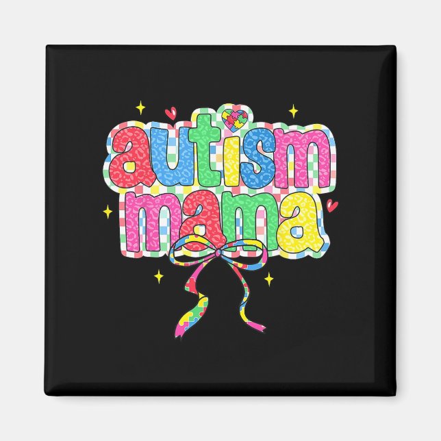 Checkered Autism Mama Coquette Bow Autism Awarenes Magnet (Vorne)