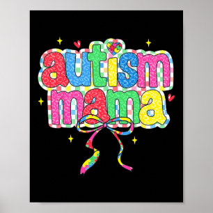 Checkered Autism Mama Coquette Bow Autism Awarenes Poster