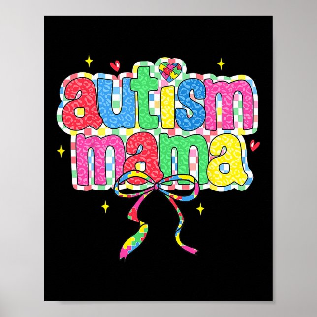 Checkered Autism Mama Coquette Bow Autism Awarenes Poster (Vorne)