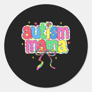 Checkered Autism Mama Coquette Bow Autism Awarenes Runder Aufkleber