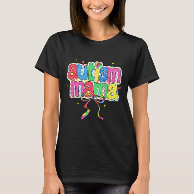 Checkered Autism Mama Coquette Bow Autism Awarenes T-Shirt (Vorderseite)