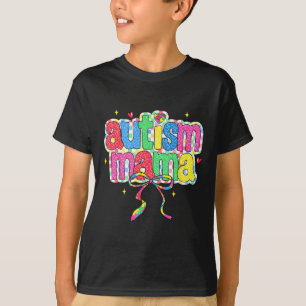 Checkered Autism Mama Coquette Bow Autism Awarenes T-Shirt