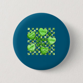Checkered Camouflage You Are Enough Valentines Day Button