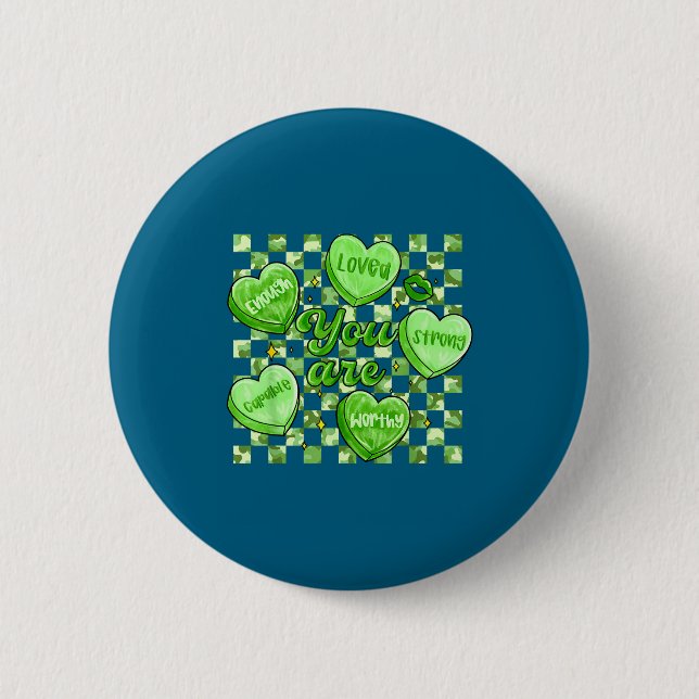 Checkered Camouflage You Are Enough Valentines Day Button (Vorderseite)