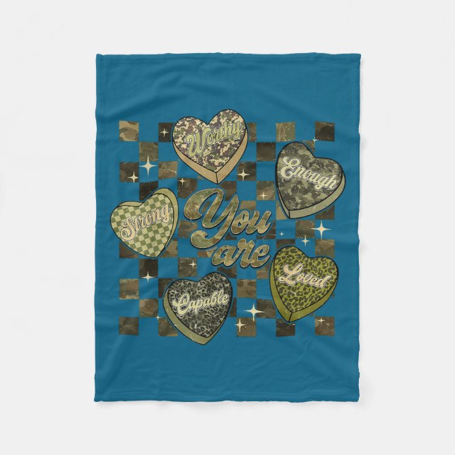 Checkered Camouflage You Are Enough Valentines Day Fleecedecke (Vorderseite)