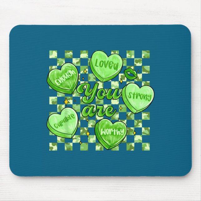 Checkered Camouflage You Are Enough Valentines Day Mousepad (Vorne)