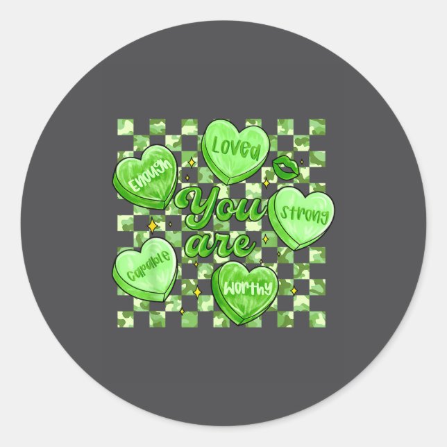 Checkered Camouflage You Are Enough Valentines Day Runder Aufkleber (Vorderseite)
