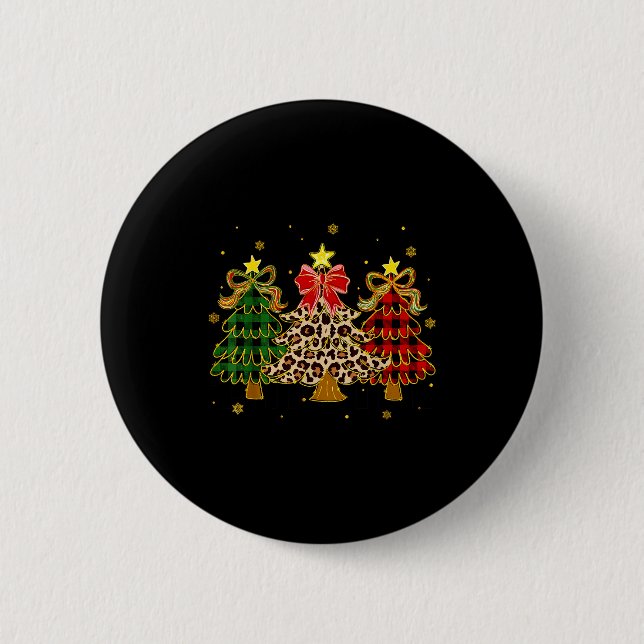 Checkered Christmas Trees Red Green Plaid Leopard  Button (Vorderseite)