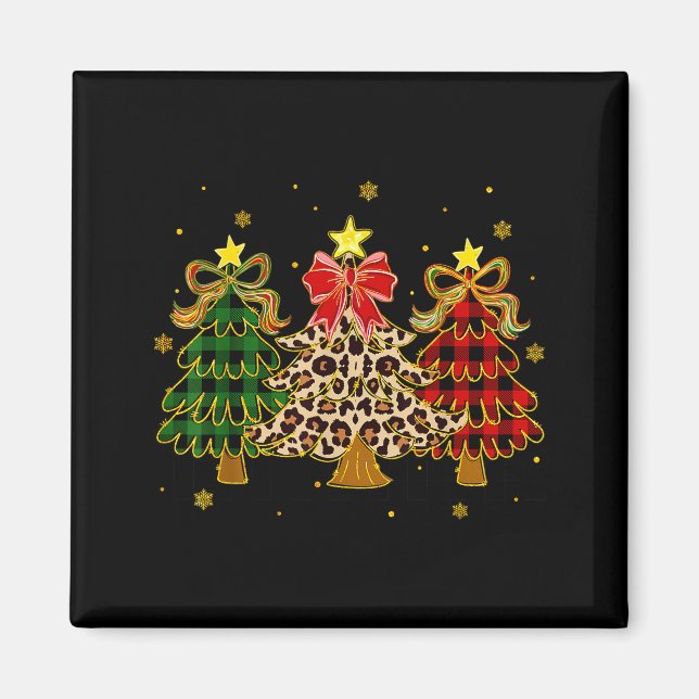 Checkered Christmas Trees Red Green Plaid Leopard  Magnet (Vorne)