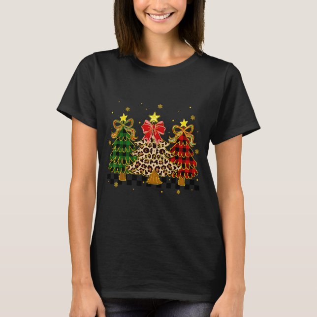 Checkered Christmas Trees Red Green Plaid Leopard  T-Shirt (Vorderseite)