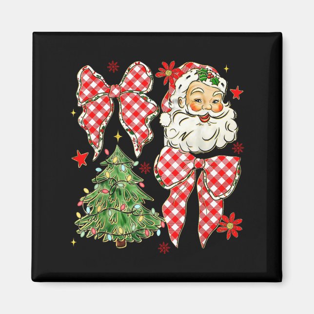 Checkered Coquette Bow Santa Claus Christmas Holid Magnet (Vorne)