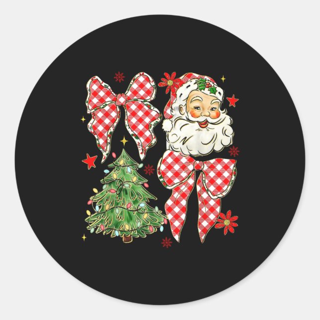 Checkered Coquette Bow Santa Claus Christmas Holid Runder Aufkleber (Vorderseite)