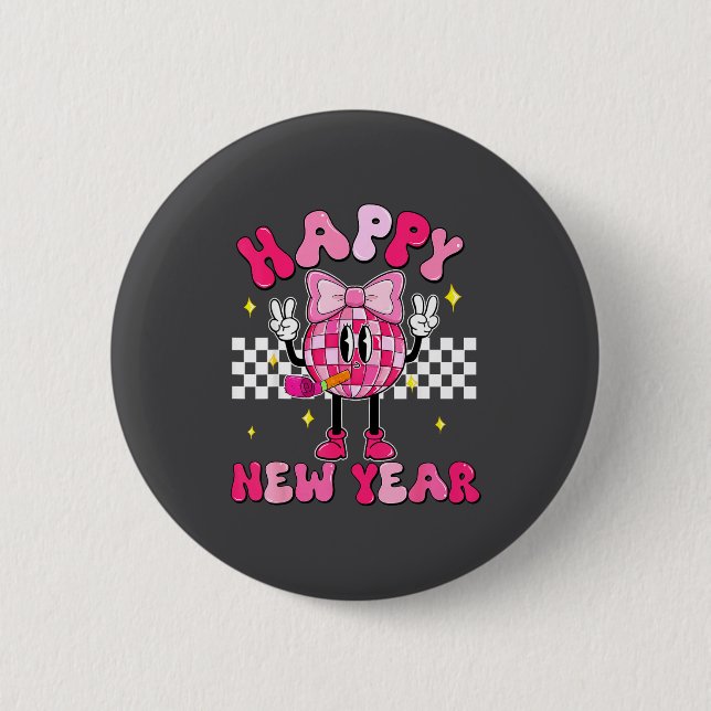 Checkered Happy New Year 2026 Disco Ball New Year  Button (Vorderseite)