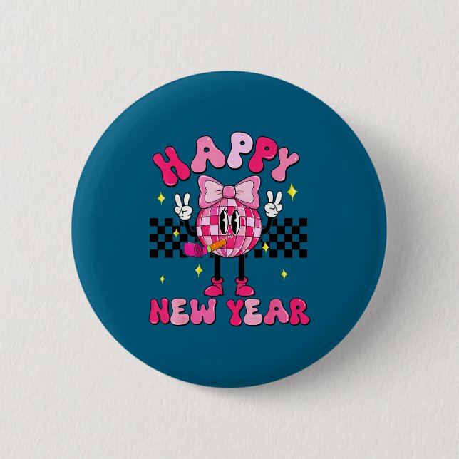 Checkered Happy New Year 2026 Disco Ball New Year  Button (Vorderseite)