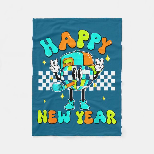 Checkered Happy New Year 2026 Disco Ball New Year  Fleecedecke (Vorderseite)