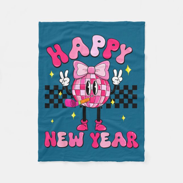 Checkered Happy New Year 2026 Disco Ball New Year  Fleecedecke (Vorderseite)