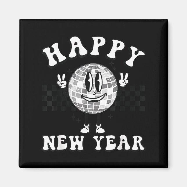 Checkered Happy New Year 2026 Disco Ball New Year  Magnet (Vorne)