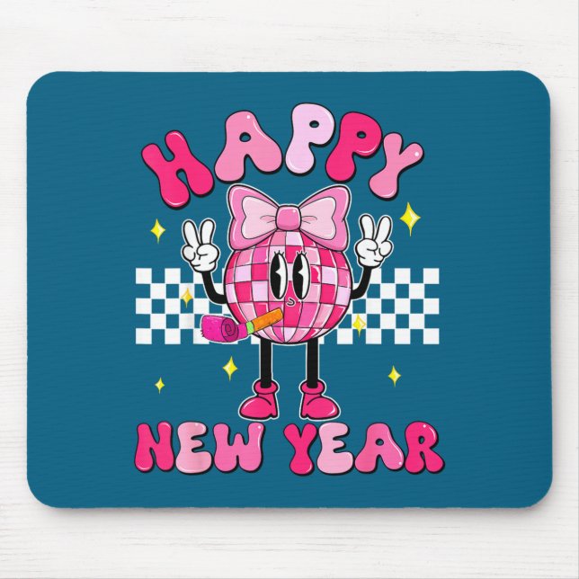 Checkered Happy New Year 2026 Disco Ball New Year  Mousepad (Vorne)