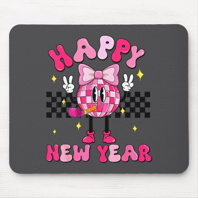 Checkered Happy New Year 2026 Disco Ball New Year  Mousepad (Vorne)