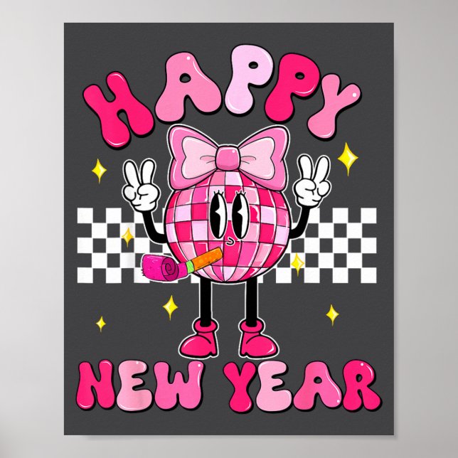 Checkered Happy New Year 2026 Disco Ball New Year  Poster (Vorne)