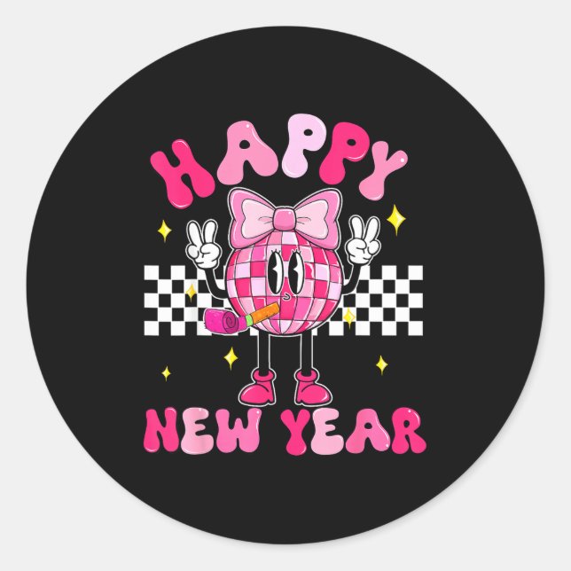 Checkered Happy New Year 2026 Disco Ball New Year  Runder Aufkleber (Vorderseite)