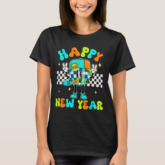 Checkered Happy New Year 2026 Disco Ball New Year  T-Shirt (Vorderseite)