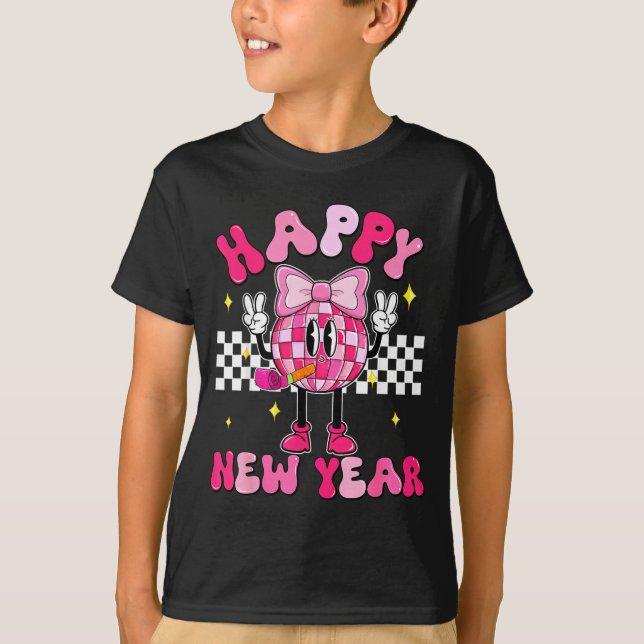 Checkered Happy New Year 2026 Disco Ball New Year  T-Shirt (Vorderseite)