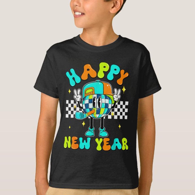 Checkered Happy New Year 2026 Disco Ball New Year  T-Shirt (Vorderseite)