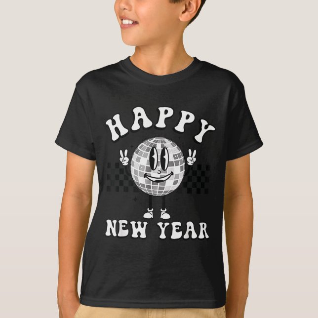 Checkered Happy New Year 2026 Disco Ball New Year  T-Shirt (Vorderseite)